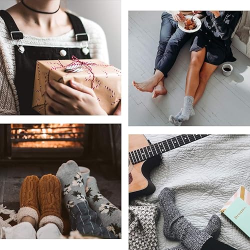 Miniatura 6 de MaaMgic - Pantuflas tipo media abrigadoras y mullidas para mujer, medias divertidas para invierno con antideslizante