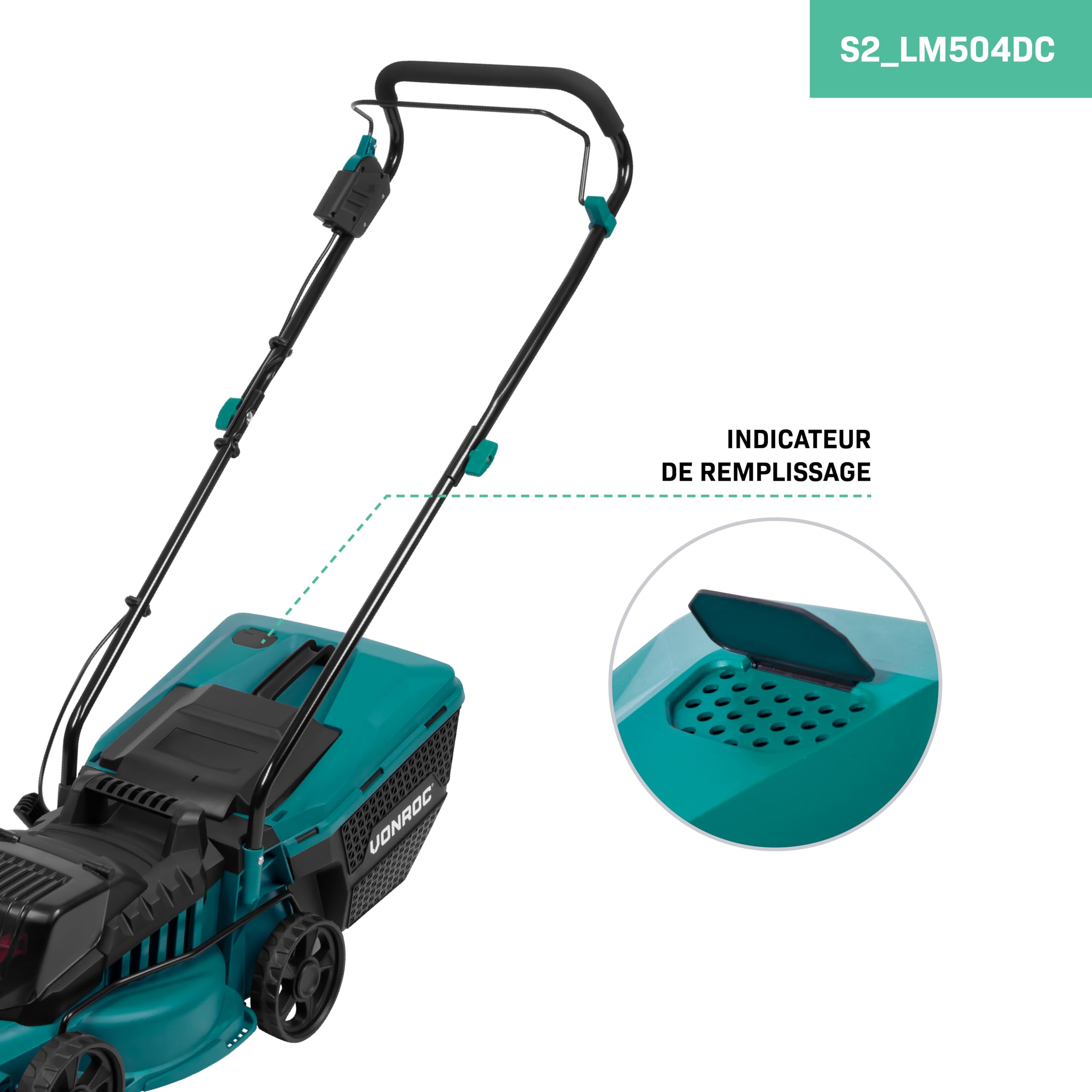 VONROC Tondeuse à Gazon sans Fil 40V - Moteur Compact et Léger - Bac à Herbe 30 L, Hauteur de Coupe Réglable 30 à 70 mm - Moteur sans Balais à Charbon - 2X Batteries 2.0Ah + Chargeurs Inclus
