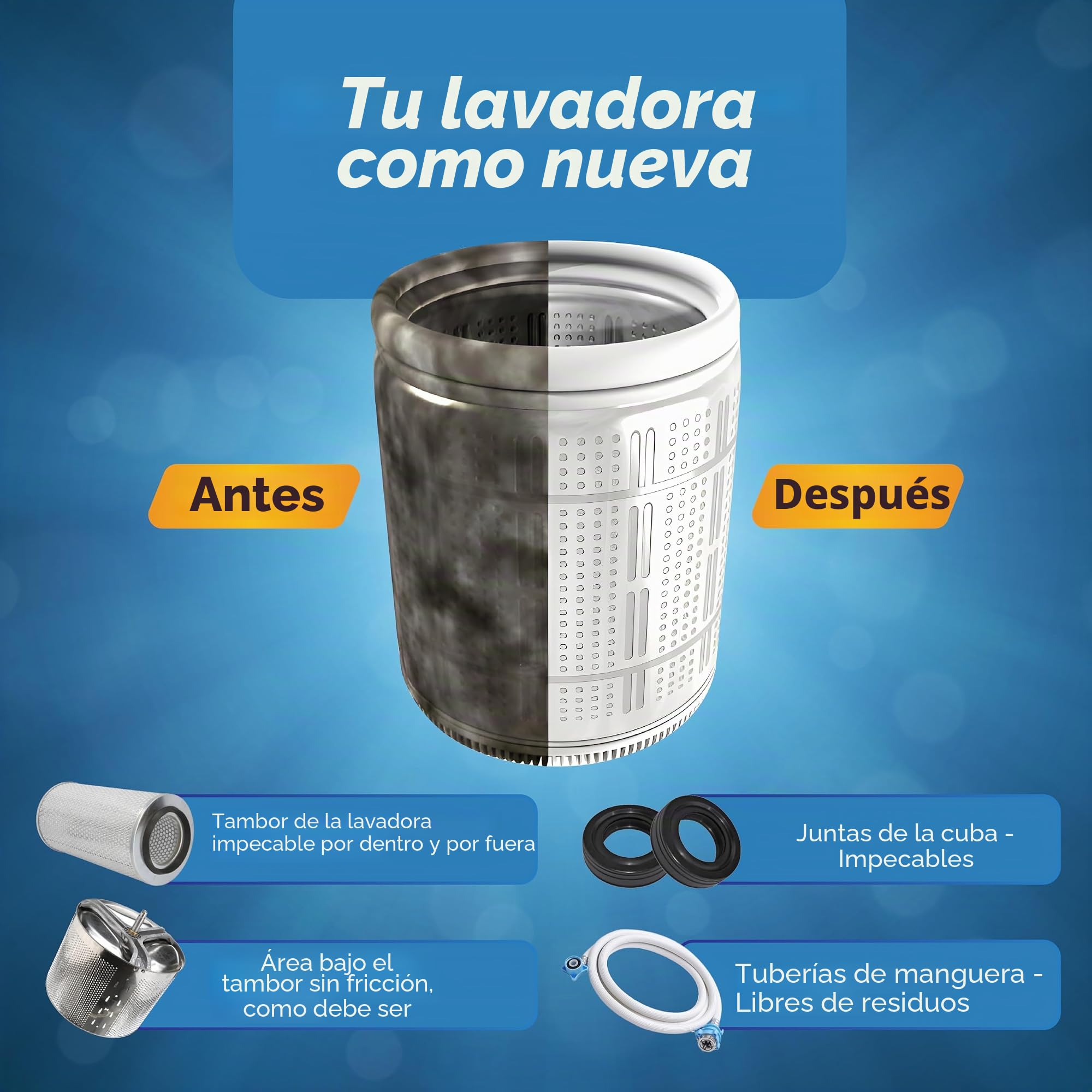 Pastillas limpiadoras de lavadora, paquete de 24, suministro de 1 año, formuladas para dueños de mascotas, descalcificador de limpieza profunda para lavadoras de carga superior y frontal, seguro