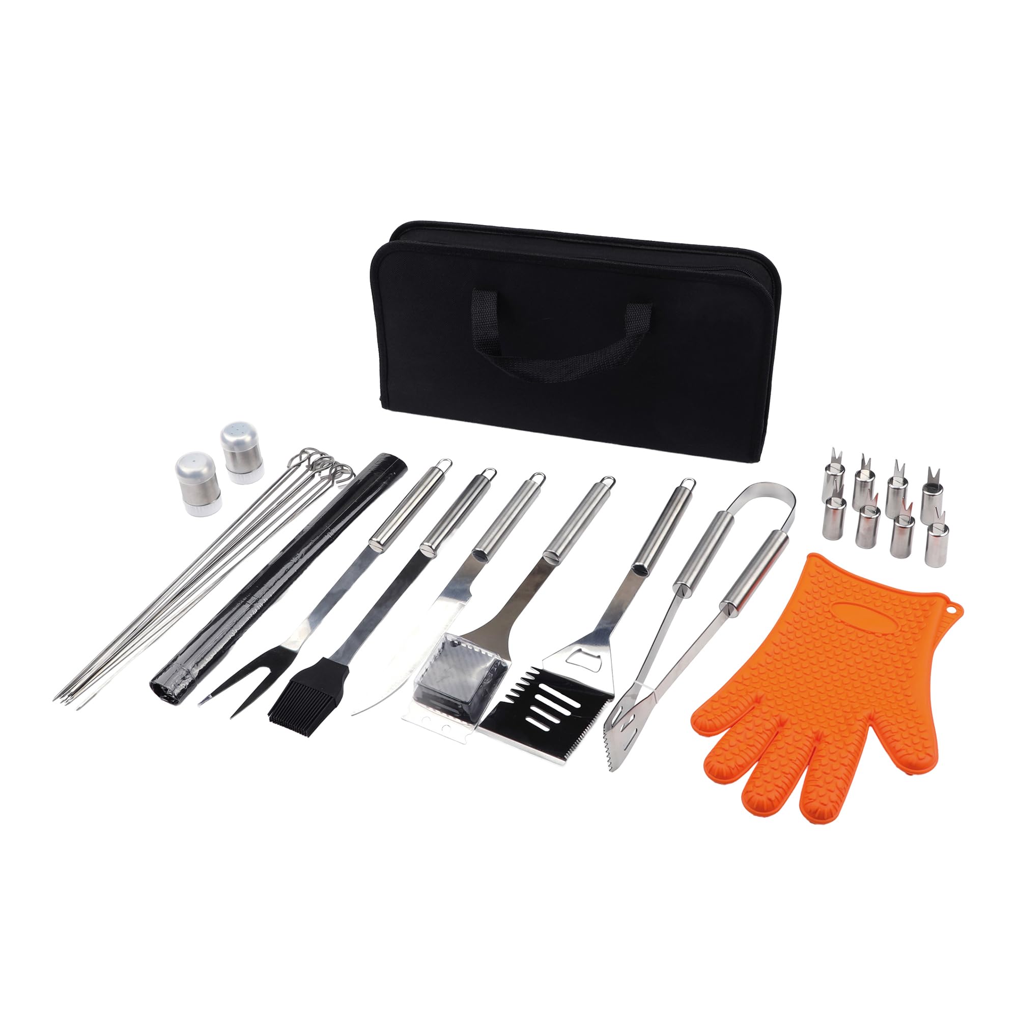 Amig - Kit 28 Accessori per Barbecue - 39 x 19 x 6 cm - Acciaio Inossidabile - Set Completo di Utensili - Accessori Pratici e Presentazione Curata per Regalo - Mod. AM18