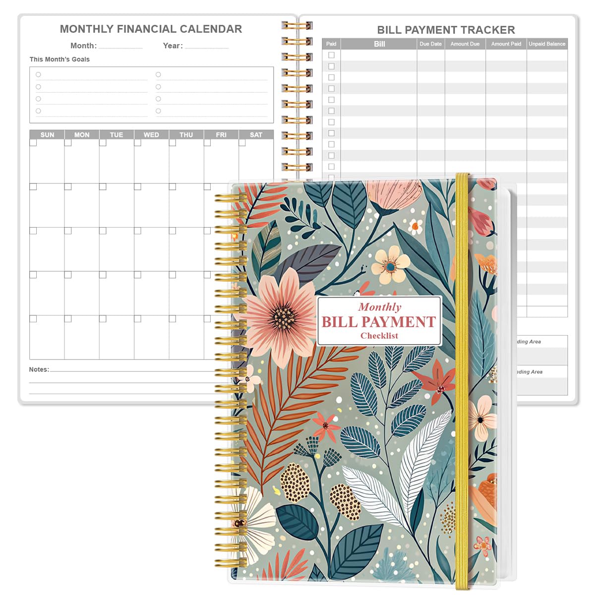 Monthly Bill Organizer - Monthly Bill Payment for Personal Budgeting Financial, Payments Checklist Organizer, 5.8" x 8.5", Flower-A