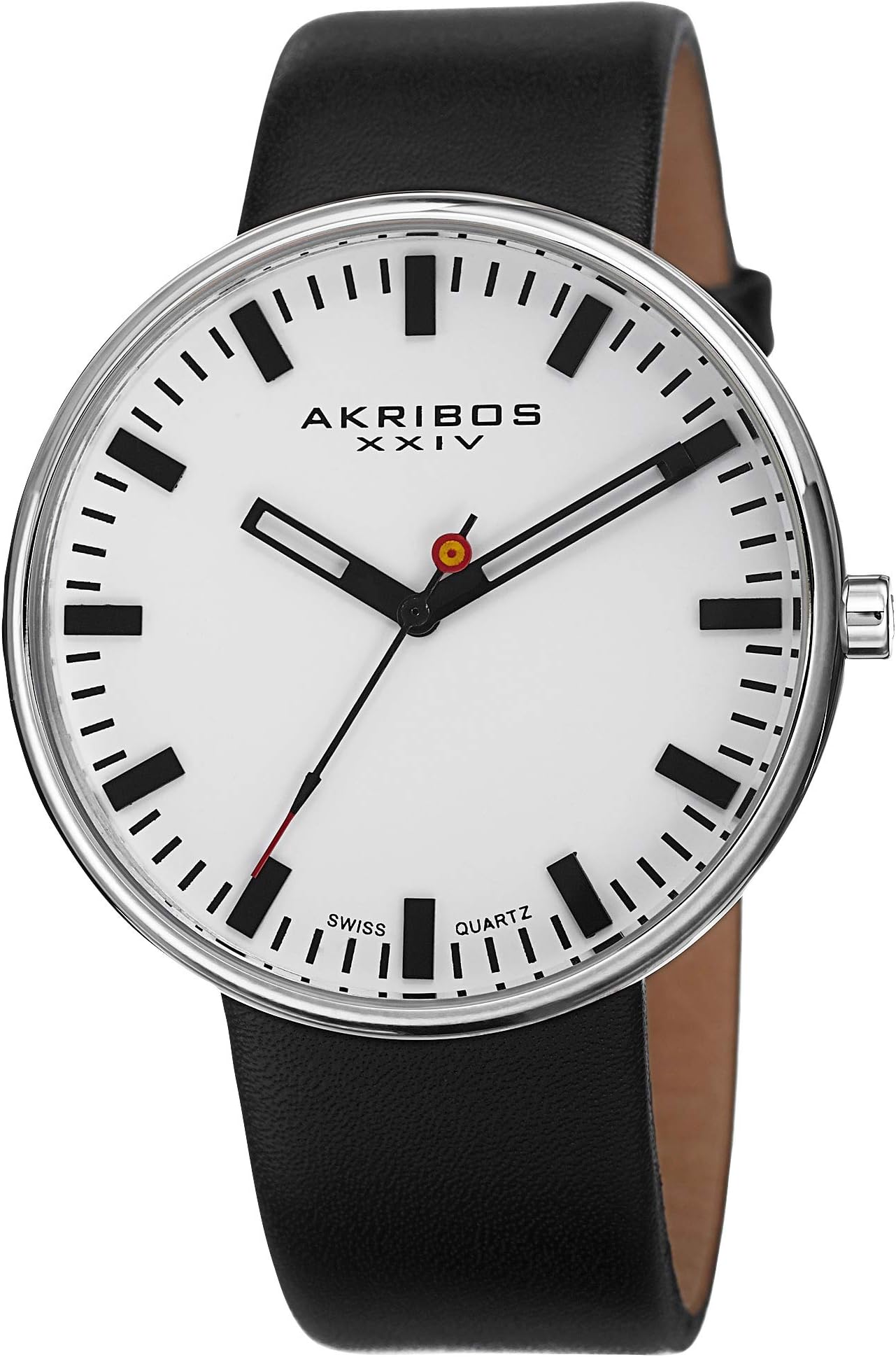 Akribos XXIV Men's AK733WT "Essential" Stainless Steel Watch with Black Leather Band