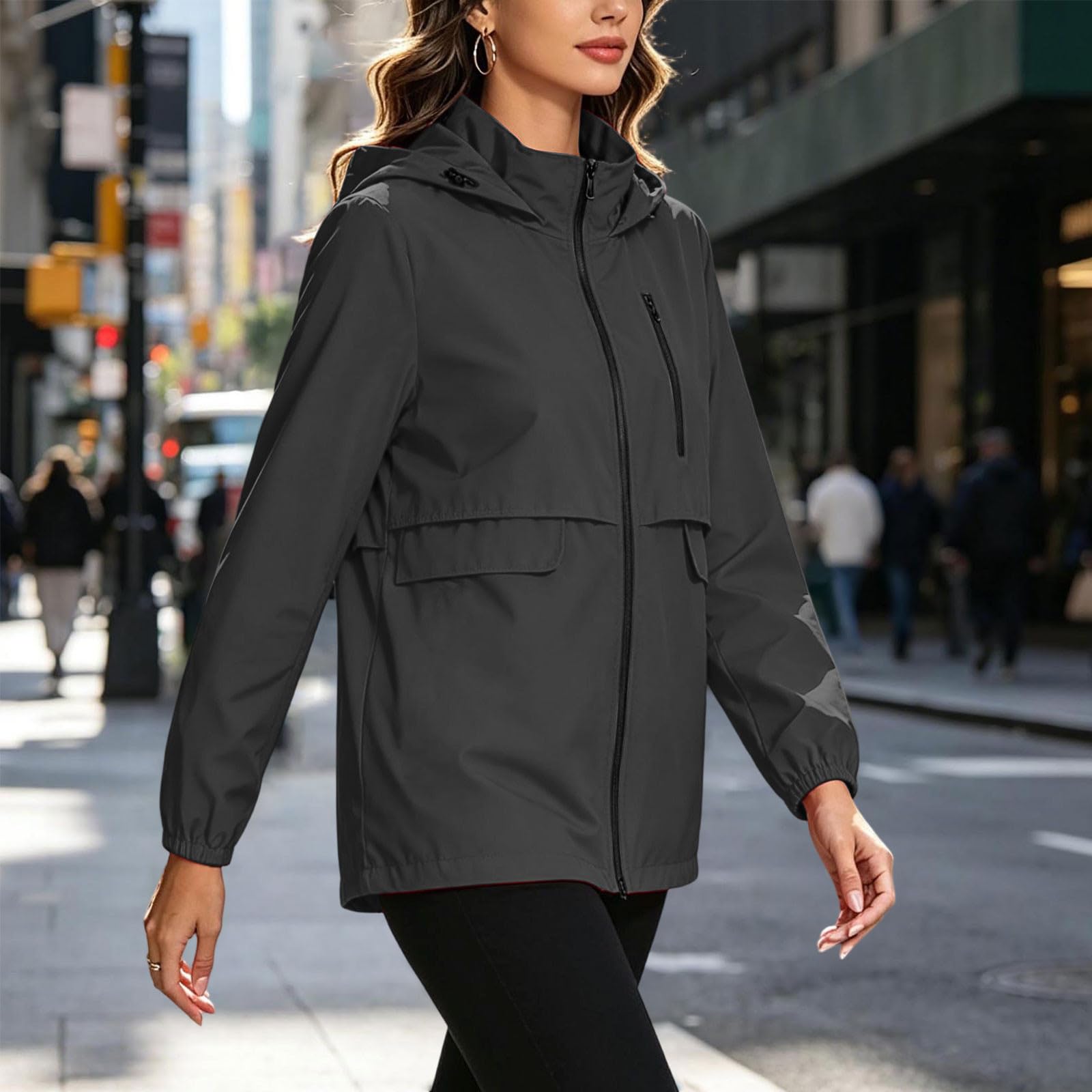 Regenjacke Damen Windbreaker Lang Wanderjacke Outdoorjacke Fahrradjacke
