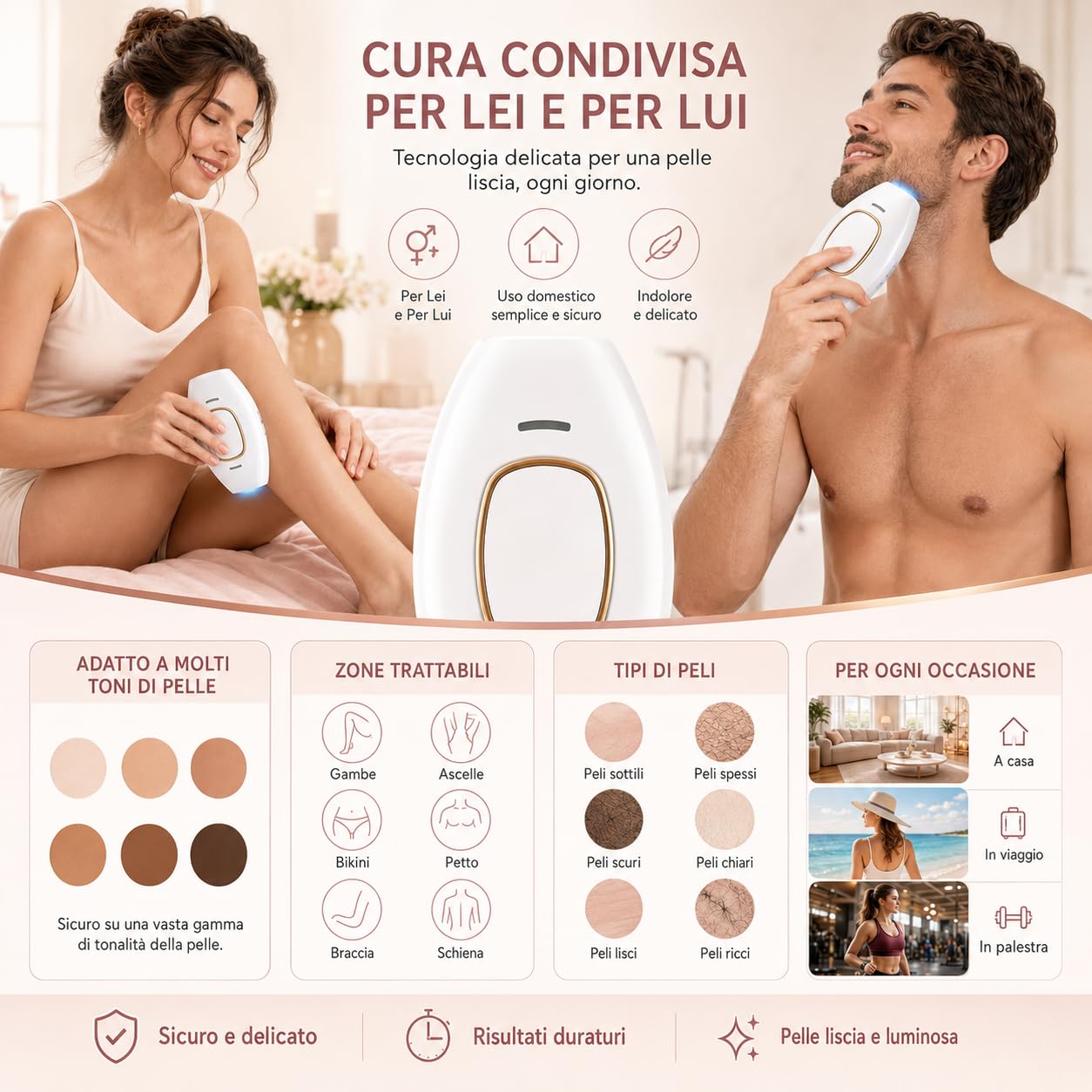 Solippy Luce Pulsata IPL Depilatore Laser Domestico Viso Corpo 5 Livelli (Bianco)