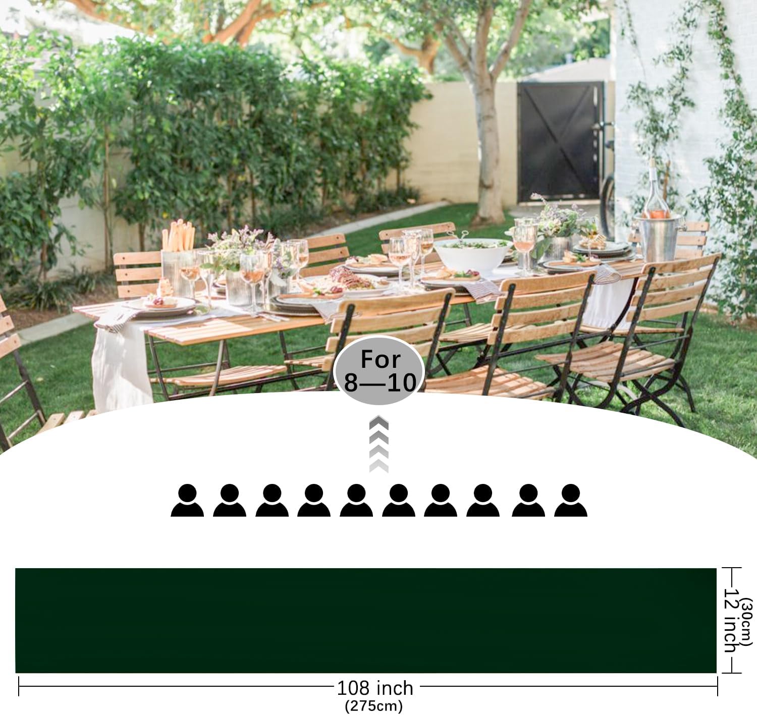 10 Pack Satin Table Runner 12 x 108 Inch Long Dark Green Smooth Silk Fabric Table Runner for Birthday Parties Wedding Banquets Decorations.