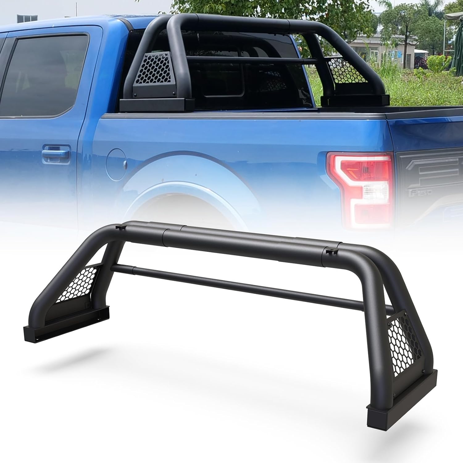 Universal Roll Bar for Full Size Pickup Truck, Adjustable Chase Rack Roll Bar for Dodge RAM/GMC Sierra/Chevy Silverado/Ford F-150 250 350/Toyota Tundra/Nissan Titan/Titan XD
