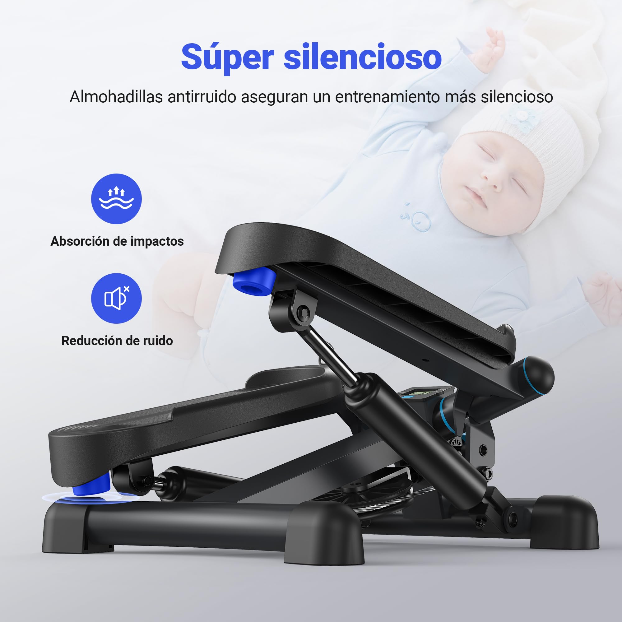MERACH Stepper 2 en 1 para el Hogar, Silencioso, Mini Stepper de 150 kg, con Monitor LCD, Escalón de Balanceo hacia Abajo con Power Ropes para Entrenamiento de Pierna/Brazo/Glúteos, Home Office