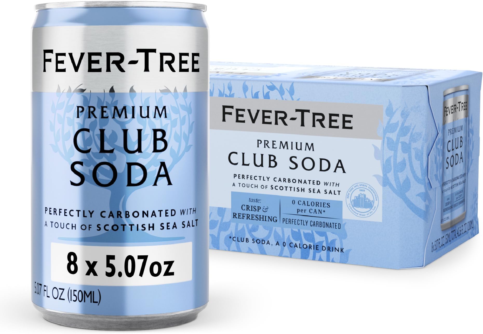 Fever-Tree Club Soda – Premium Zero Calorie Mixer for Cocktails and Mocktails, 5.1 fl oz Cans, Pack of 8 – Naturally Sourced, Non-GMO