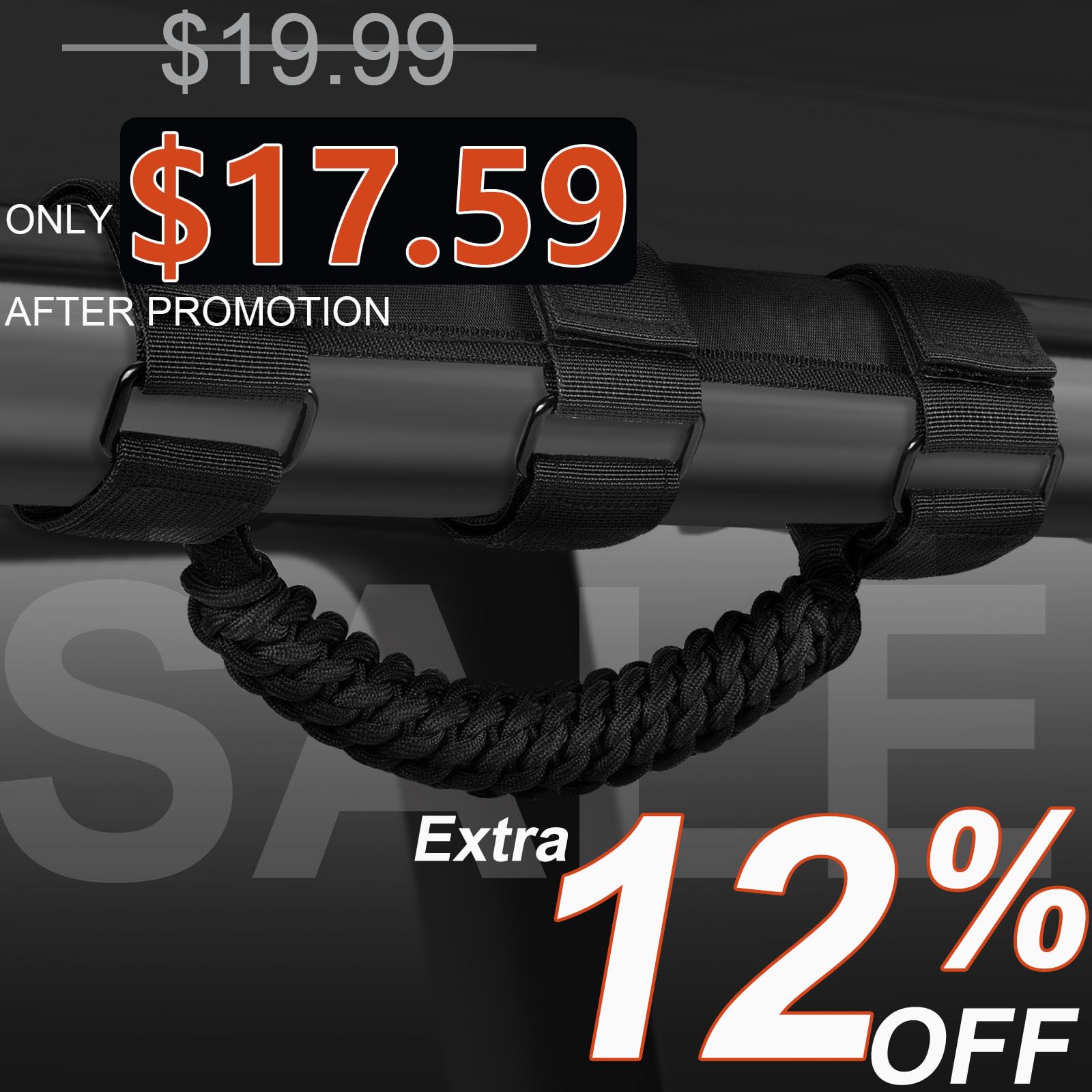 moveland Upgrade Roll Bar Grab Handles - Paracord Grab Handles for 1955-2023 Jeep Wrangler JL, JK, TJ, YJ & Jeep Gladiator Accessories - Premium Grade Nylon Materials, Strong(Black)