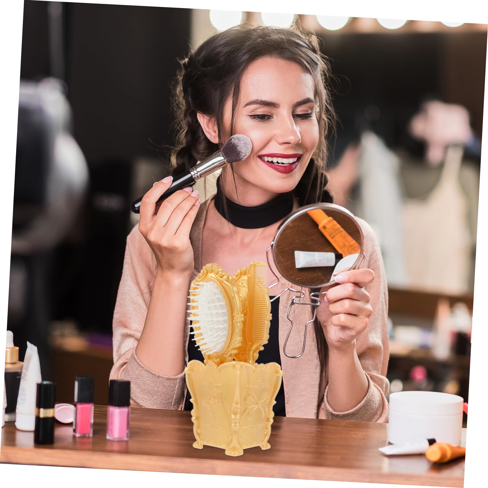 Ipetboom Vintage Haarbürsten mit Kunststoffgriff und Haarbürstenhalter 5 Stück für Damen und Kinder Geeignet für Nasses und Trockenes Haar Am Schminktisch