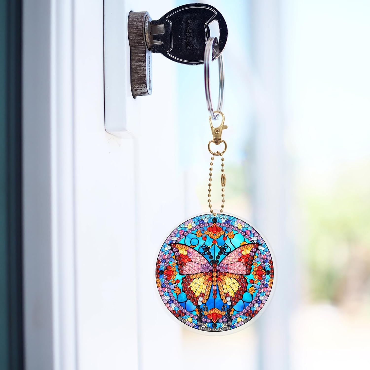 LUSandy 6pcs DIY 5D Colorful Butterfly Diamond Painting Keychain Kits Double Sided Special Shape Butterfly Diamond Art Key Chain Key Ring Set for Adults Backpack Shoulder Bag Accessories image 3