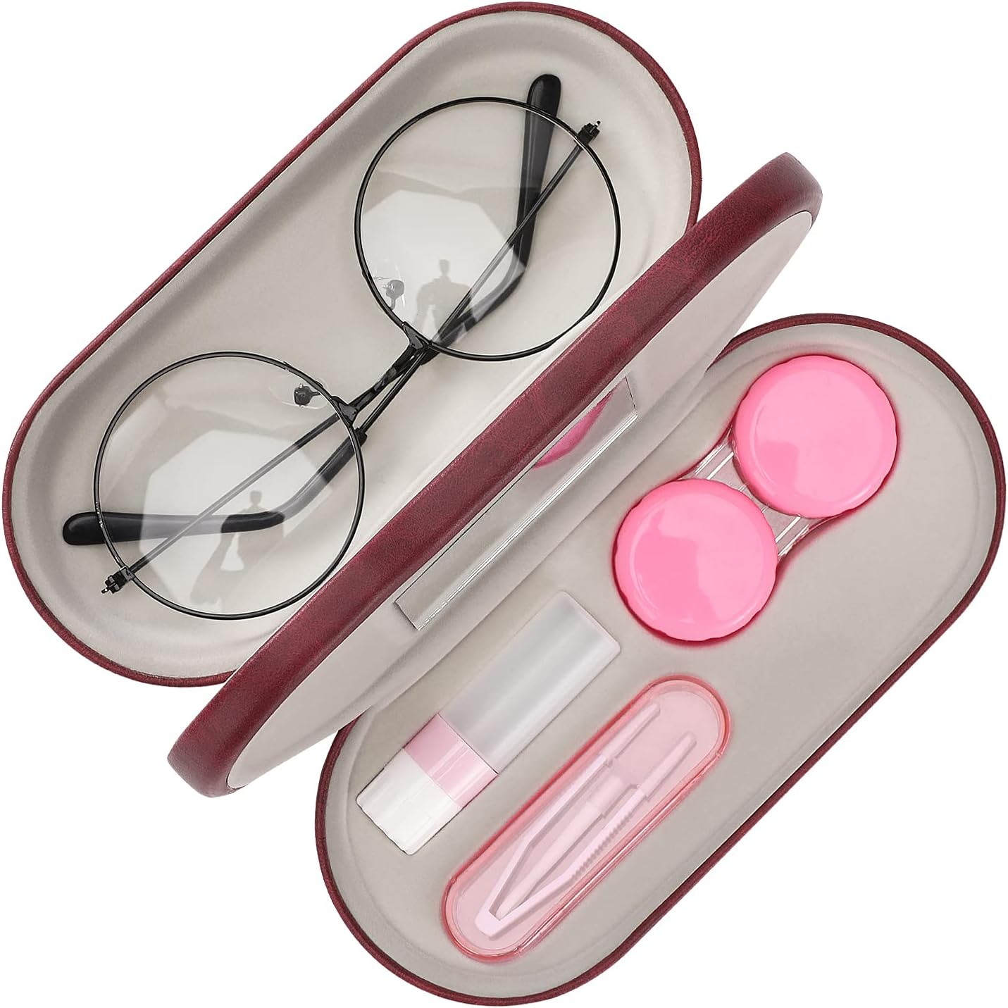 MoKo Double Eyeglass Case, Contact Lens Case with Mirror Tweezers Remover, 2 in 1 Double Sided Portable Contact Lens Box Holder Container Soak Storage Kit Sunglasses Pouch for Men & Women, Black : Health & Household