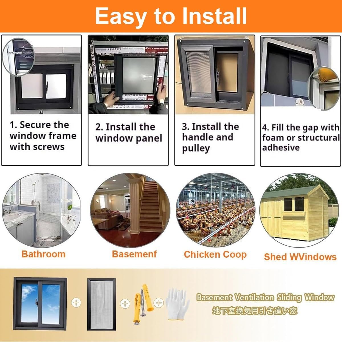 Basement Slider Window, 31x12in 30x20in Basement Replacement Window with Tempered Glass and Screen, Horizontal Sliding Windows for Houses Shed Chicken Coop(Black,30 x 20in)
