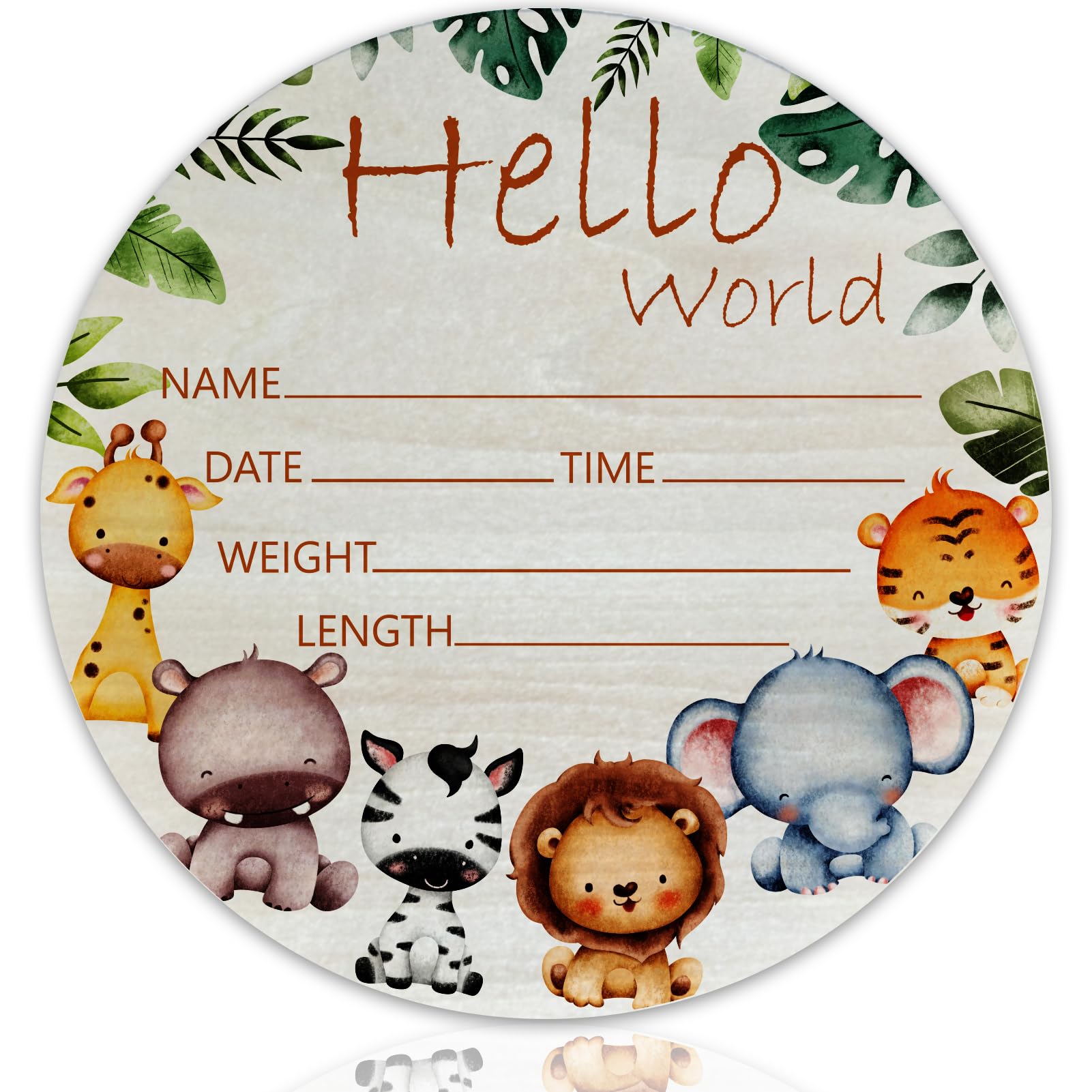 Woodland Baby Name Sign 6" Round Wood Birth Announcement for Nursery