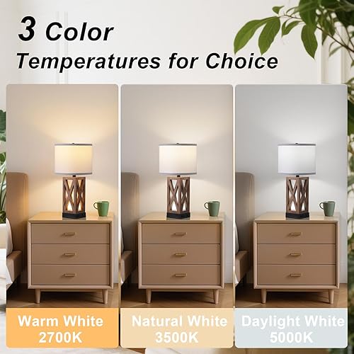 Miniatura 2 de Lámpara de mesa de madera, lámpara de mesita de noche vintage con puertos de carga USB AC, lámparas de noche de granja para sala de estar