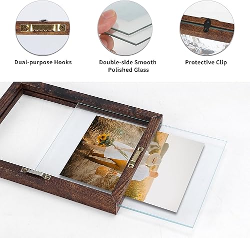 Miniatura 10 de WIFTREY Juego de 4 portarretratos flotantes de 8 x 10, portarretratos rústicos negros de 8 x 10 pulgadas para colgar en la pared, marco de fotos