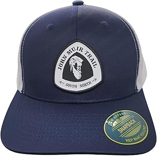 John Muir Trail Hat Sierra Nevada Mountain Range of California Passing Through Yosemite Kings Canyon and Sequoia National Parks John Muir Trail Offical Patch (Navy/White)