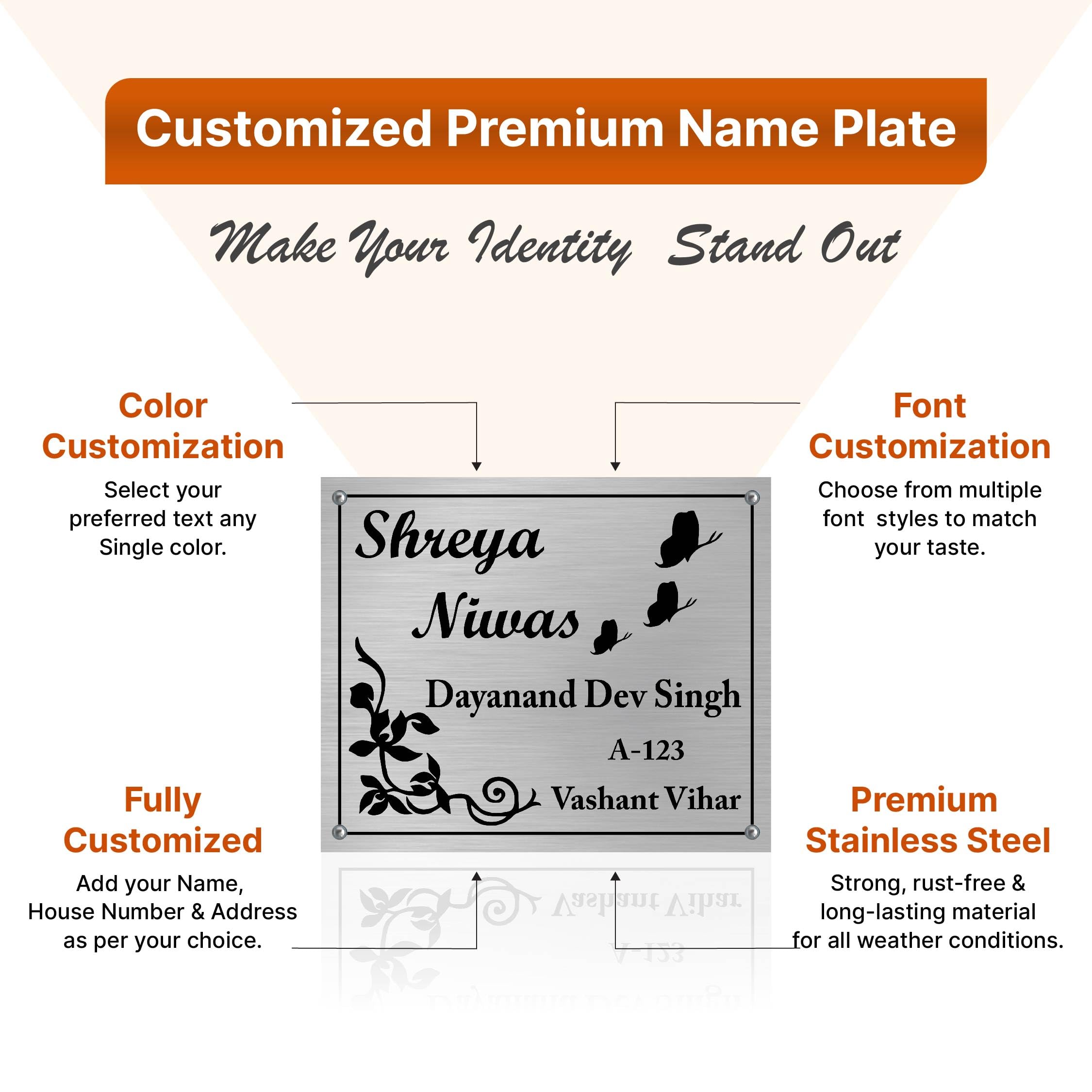 Personalized Stainless Steel Name Plate - Custom Door Sign -2