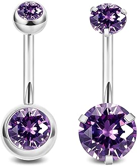 2PCS 14G Surgical Steel Belly Button Rings for Women Round CZ Navel Ring Long Belly Rings Belly Piercing Jewelry 6-16MM