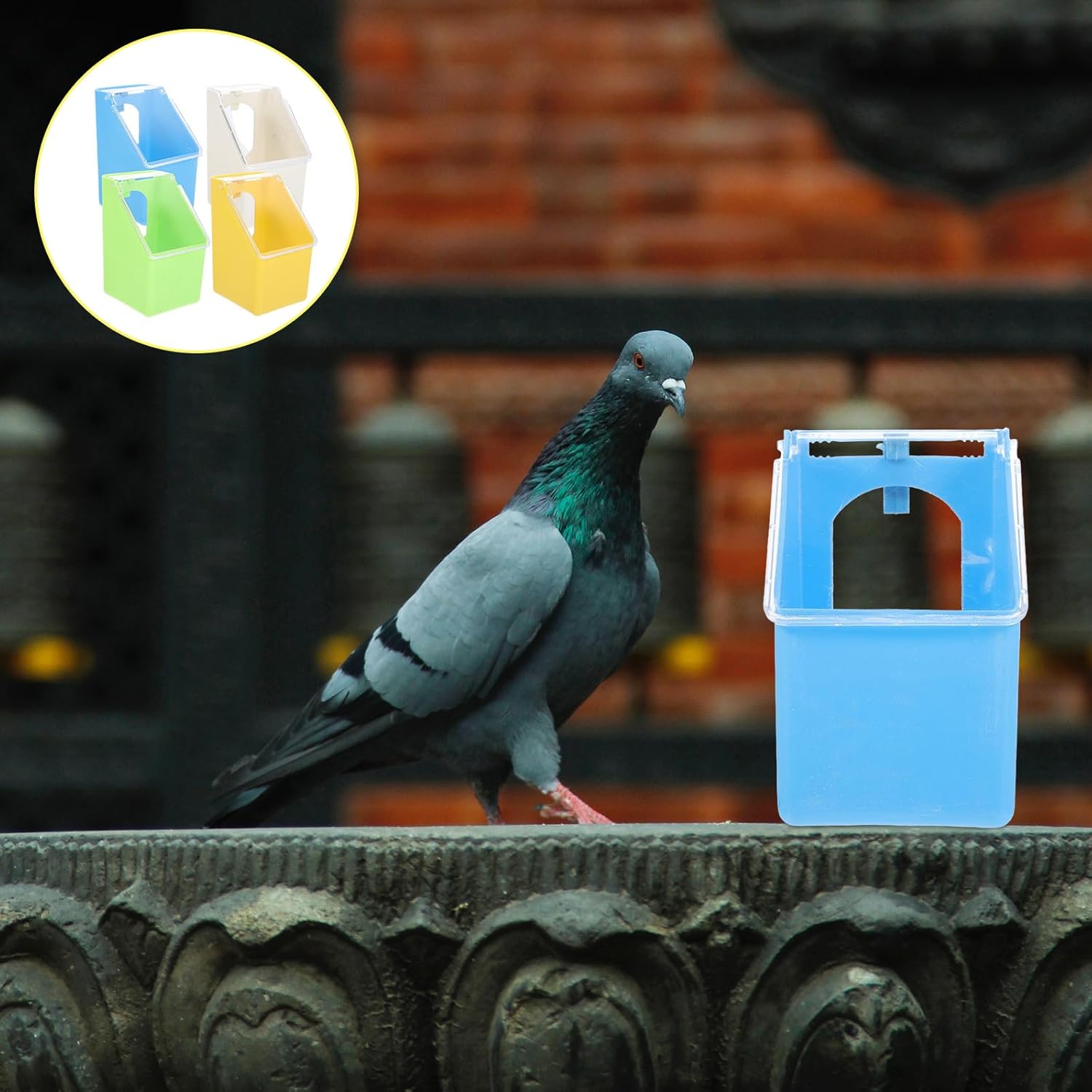 4pcs Pigeon Cage Hanging Feeder Multi-Function Feeding and Watering Boxes with Lid, Plastic Poultry Feeder Bowls for Bird Cages, Suitable for Pigeons and Small Birds