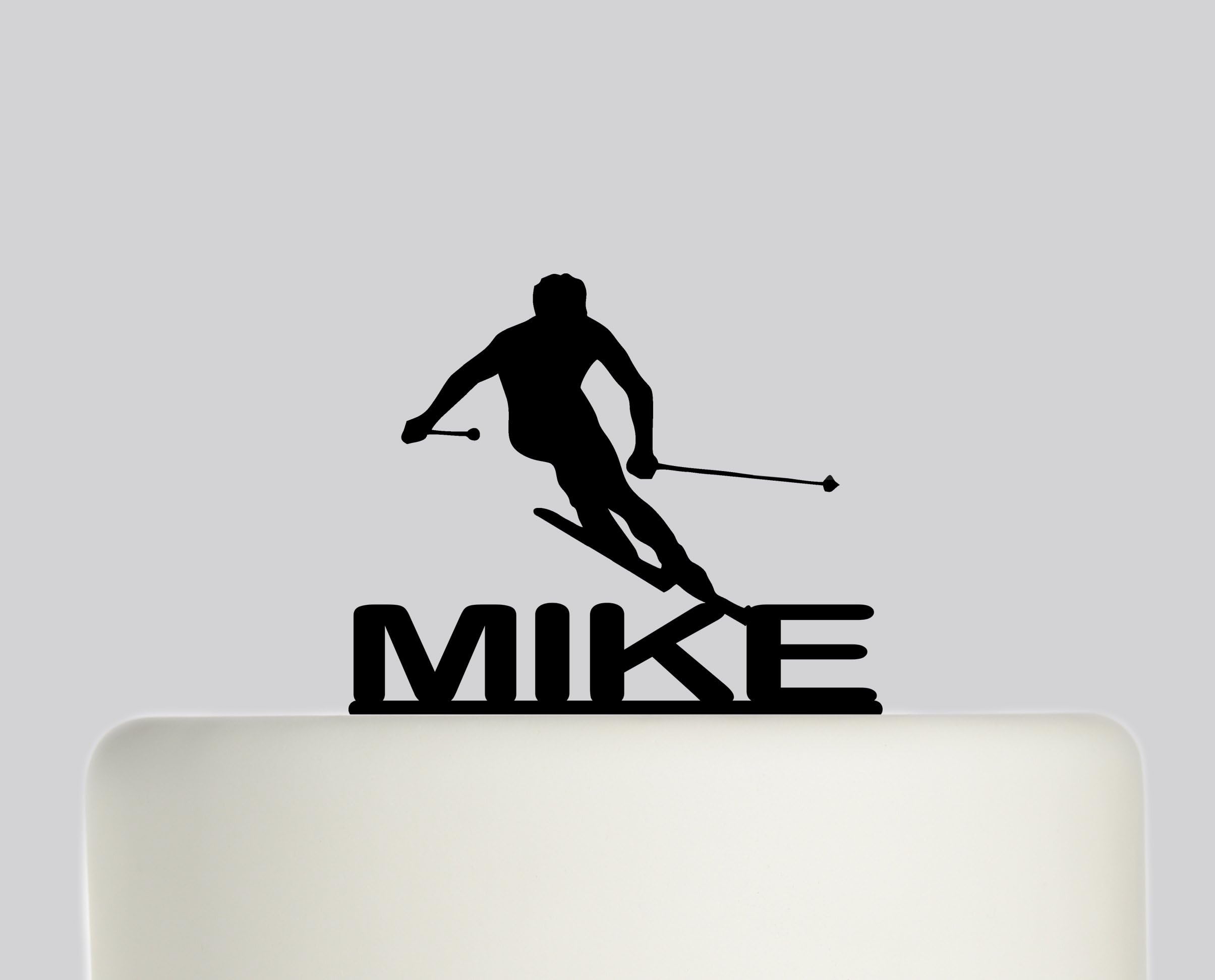 Man Skiing Ski Personalised Your Name Birthday Wedding Cake Topper Acrylic Cake Topper - Black Acrylic