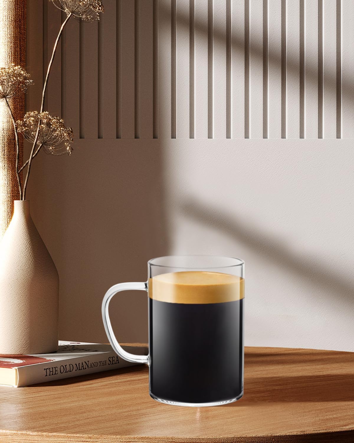 LUXU Glass Coffee Mugs 16 oz,Set of 4 Large Glass Coffee Cups Clear Tea Cups,Iced Coffee Glasses,Lead-Free Drinking Glasses for Water,Cappuccino,Latte,Cereal,Yogurt,Milk-Flat Bottomed Design - Image 6