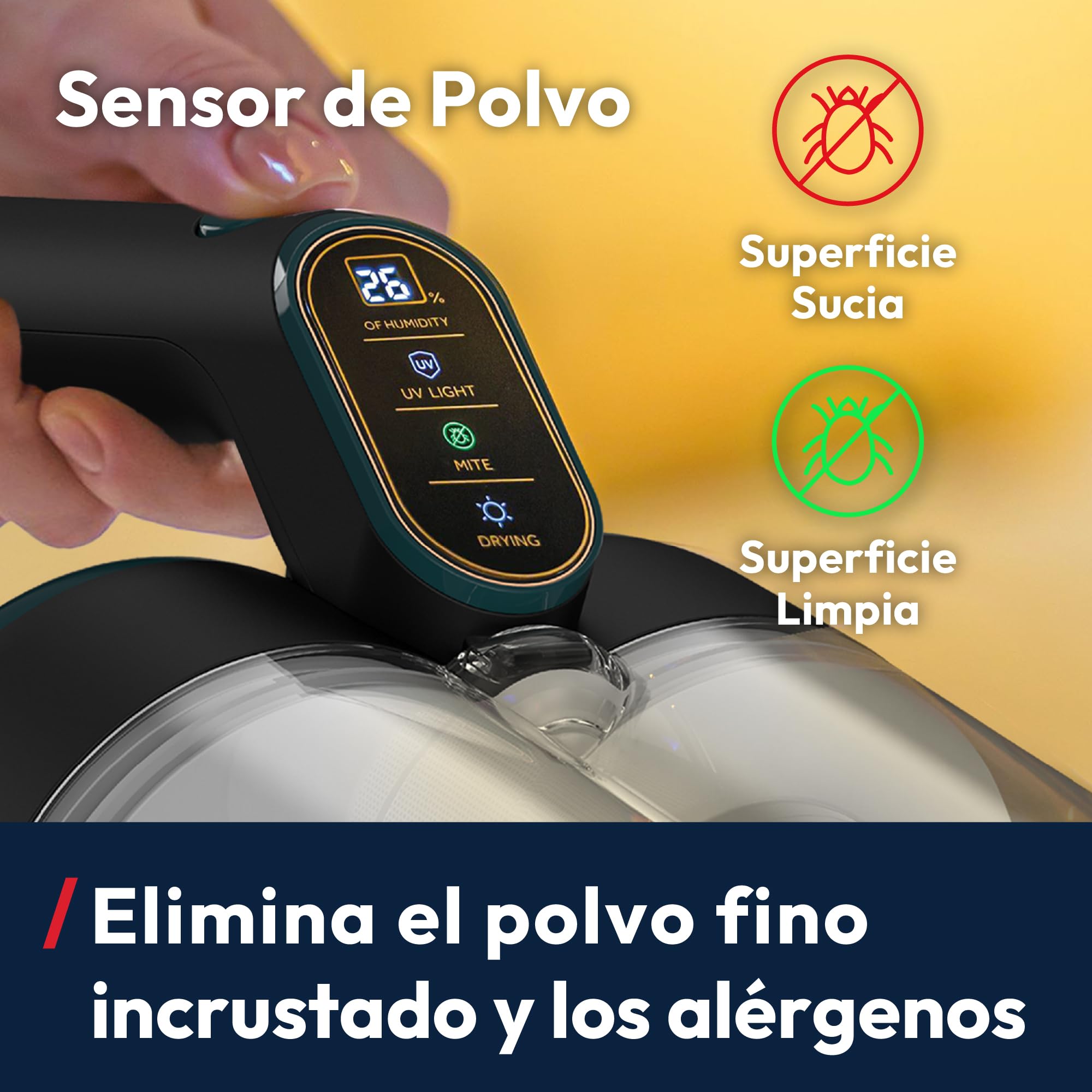 Hoover HMC5 Core Aspiradora de Mano para Colchones | 4 Funciones Auto | Beat&Roll, Aspiración, Luz UV y Secado, Ligera, Antiácaros para Camas, Sofás y Tapizados, 400W