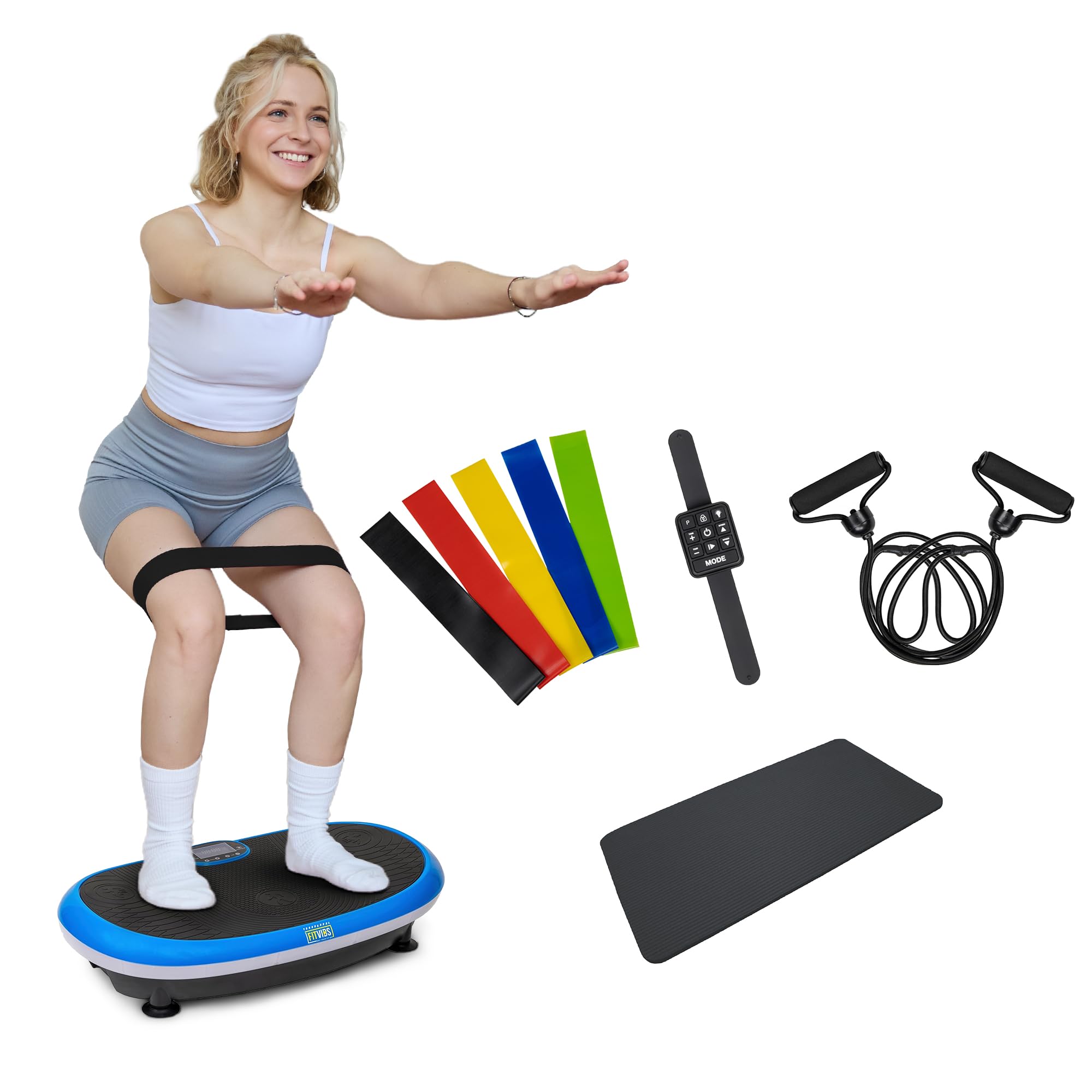 Fitvids Vibration Plate Exercise Machine Workout Vibration Fitness Platform with Resistance Loops and Resistance Band Various Sizes
