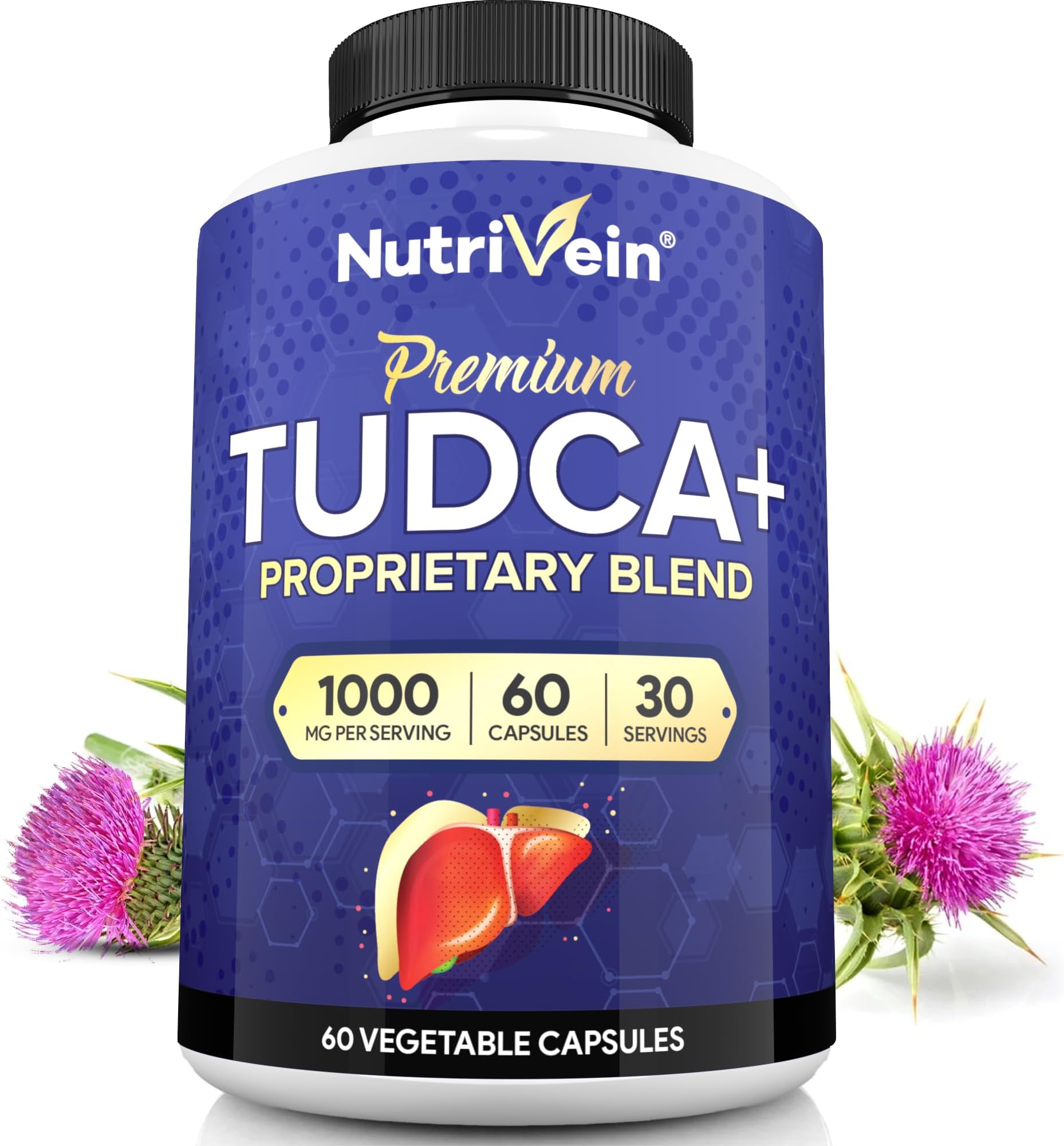 Nutrivein Premium TUDCA+ Liver Support Supplement 1000mg - 30 Day Supply (60 Caps): TUDCA Supplement Bile Salts for Liver Wellness