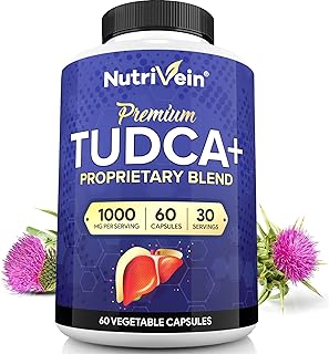 Nutrivein Premium TUDCA+ Liver Support Supplement 1000mg - 30 Day Supply (60 Caps): TUDCA Supplement Bile Salts for Liver Wellness