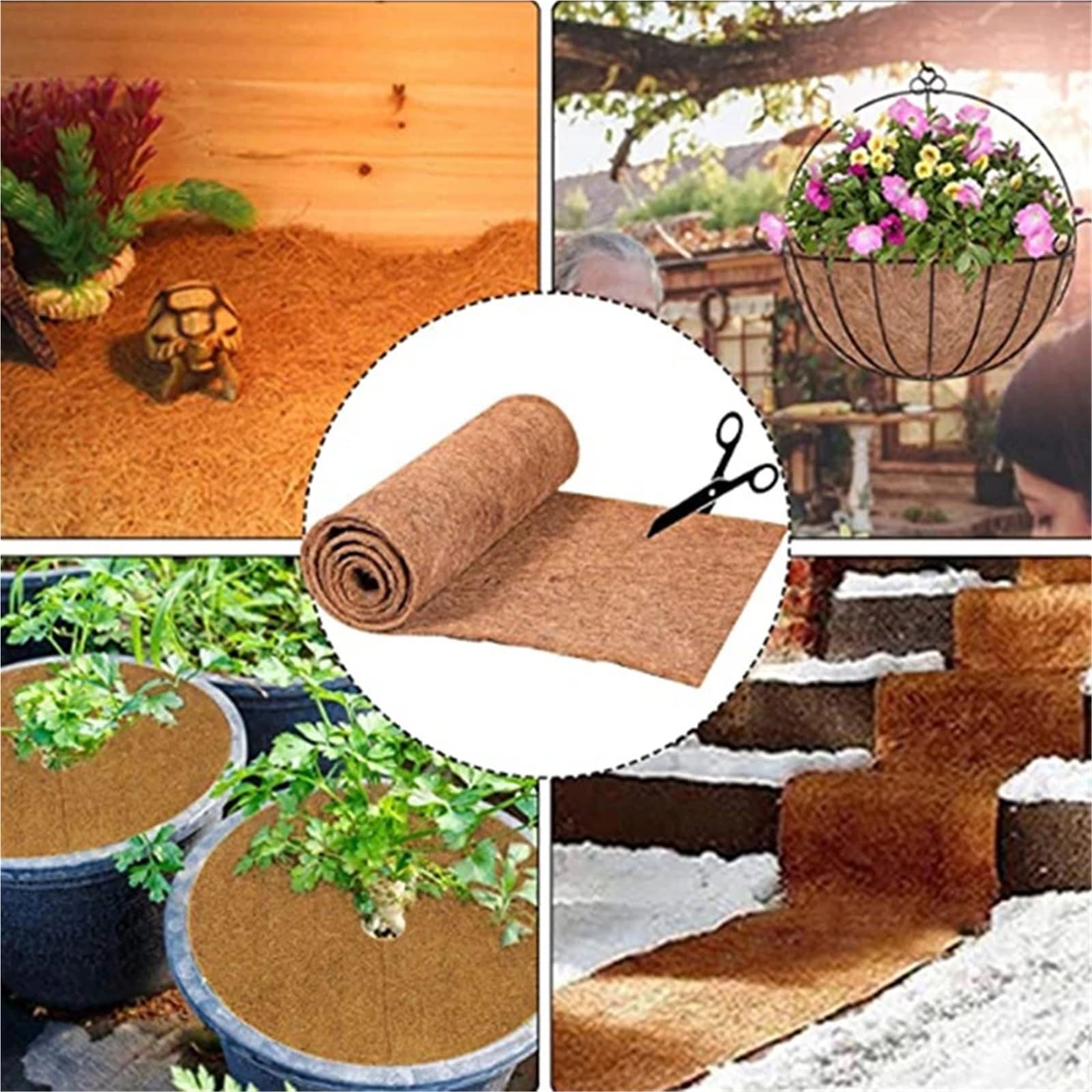 Rouleau de Doublure Coco Tapis en Fibre de Coco, Rouleau Fibres végétales, Tapis for Reptiles, Fournitures literie, Isolation, Panier for Pot Fleurs(100cmx30cm)