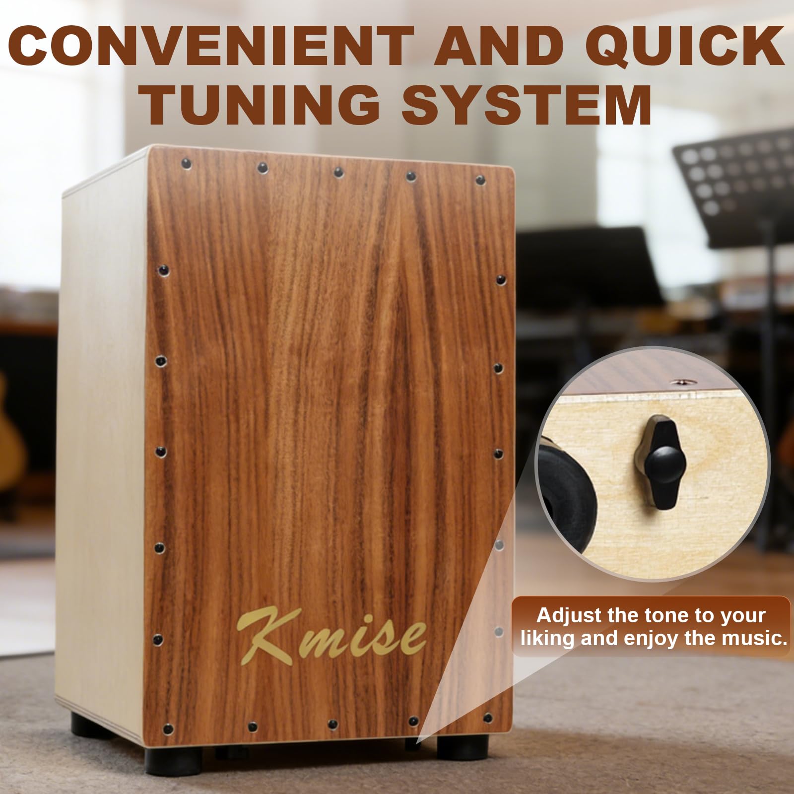 Kmise Tragbare Cajon-Schlagzeugbox, 30 x 30 x 48 cm, verstellbare Snare-Cajon-Trommeln, massives Akazien- und Birkenholz, Percussion-Instrument Geschenk für Erwachsene und Kinder, mit Tragetasche, für