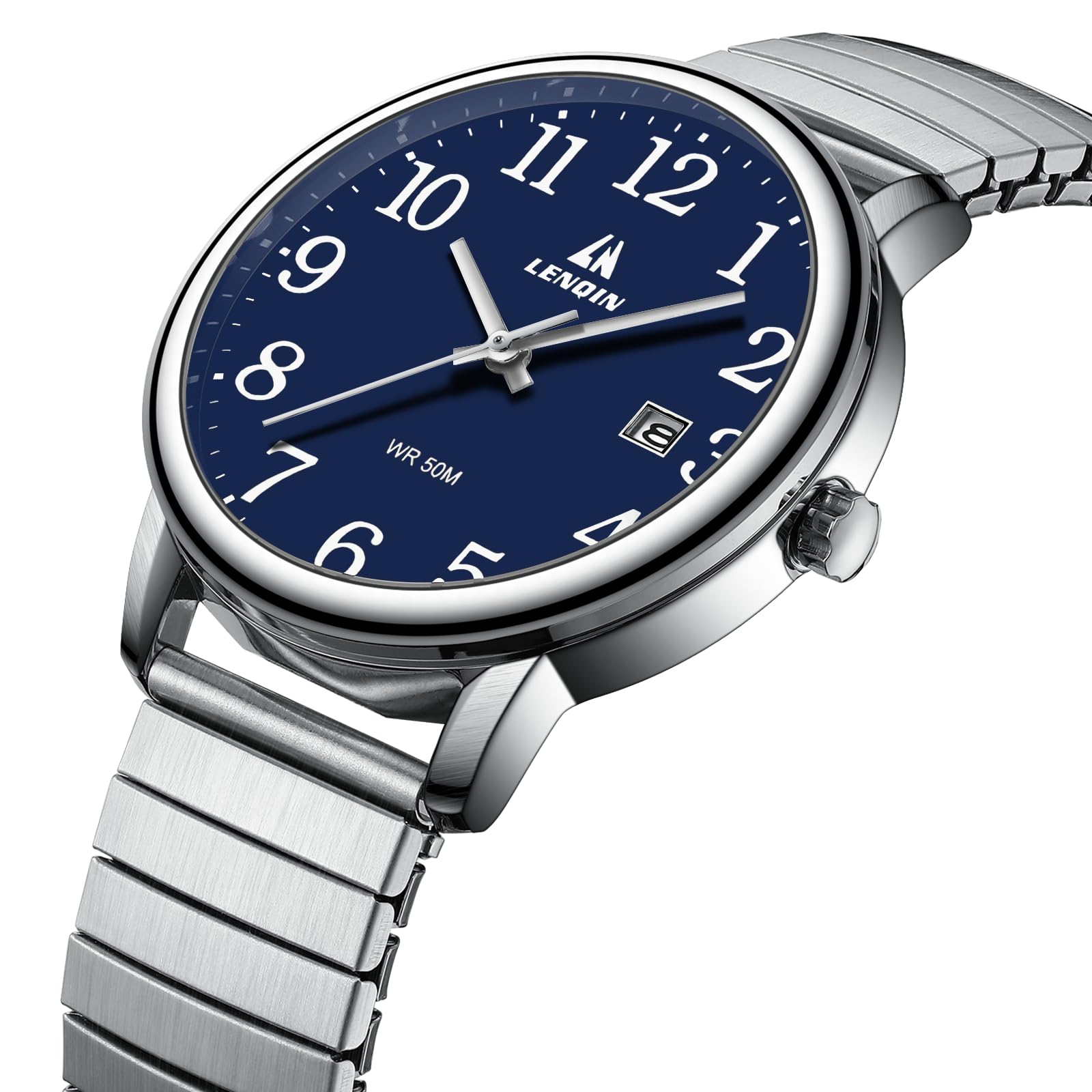 LN LENQIN Orologio Uomo Orologi Analogico Al Quarzo da Uomo Orologi da Polso da Impermeabili Easy Reader Cinturino di Espansione da 38 mm Orologio da Lavoro Alla Moda Con Data