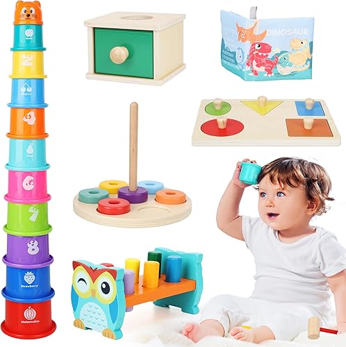 Miniatura 8 de Juguetes Montessori para bebés de 0 a 6 meses, juego educativo de aprendizaje 7 en 1, juguetes para recién nacidos de 6 a 12 meses, bola arcoíris,