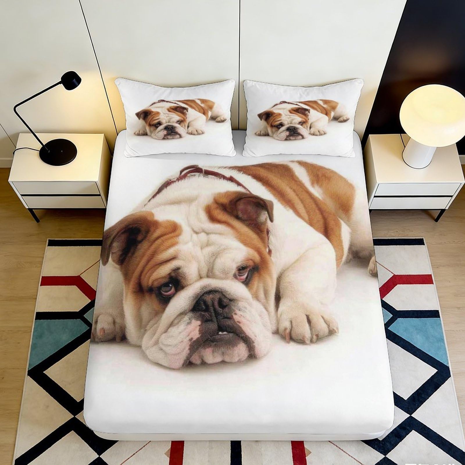 3D Printed Bulldog Pattern Fitted Sheet Microfiber Soft Durable 3D Printed Dog Mattress Cover for Bedroom Dormitory Guest Room Bed Protection 120x200x25cm