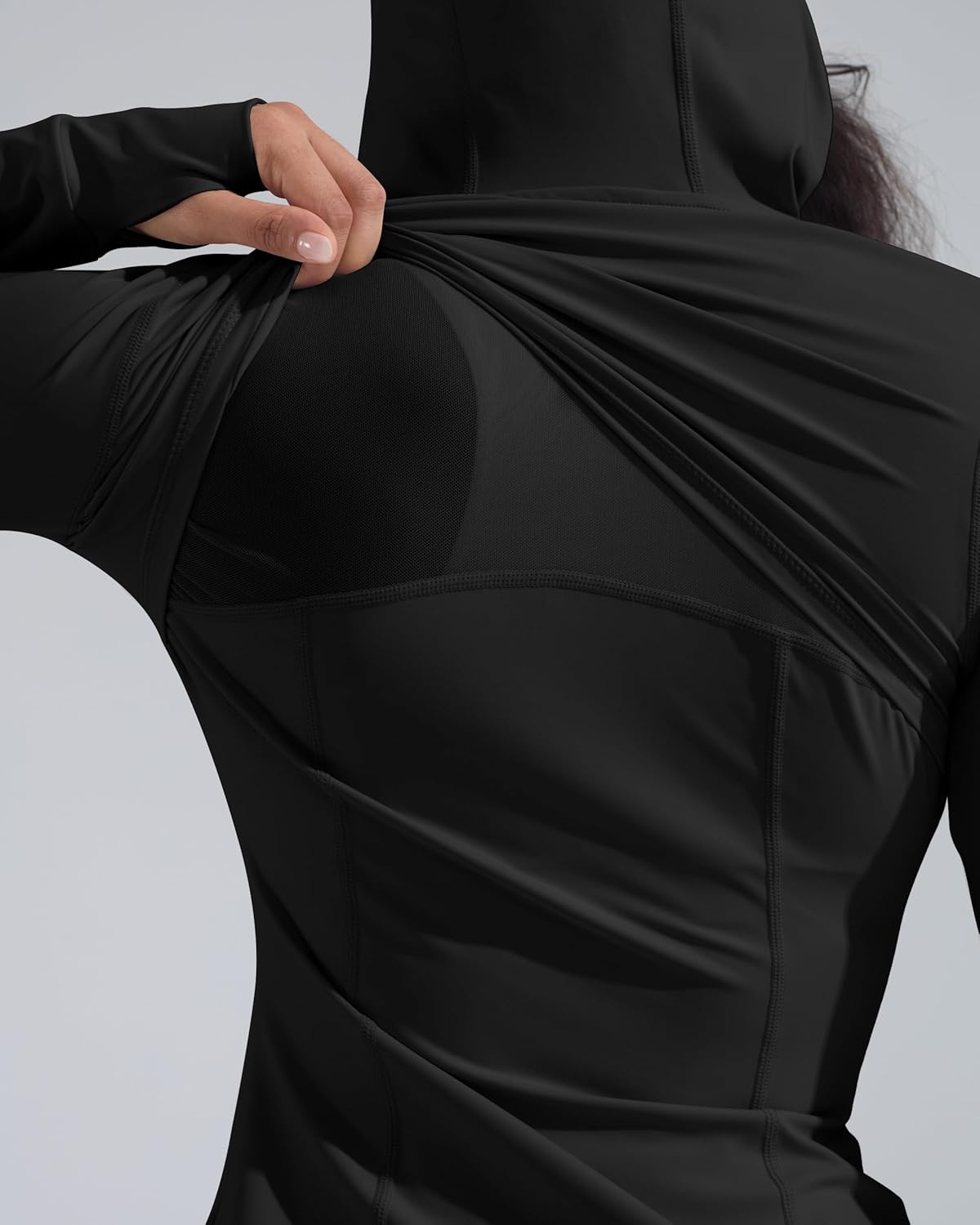 Womens Hooded Workout Jacket Athletic Running Slim Fit Buttery Soft Full Zip Up with Back Mesh Vent and Thumb Holes - Image 2