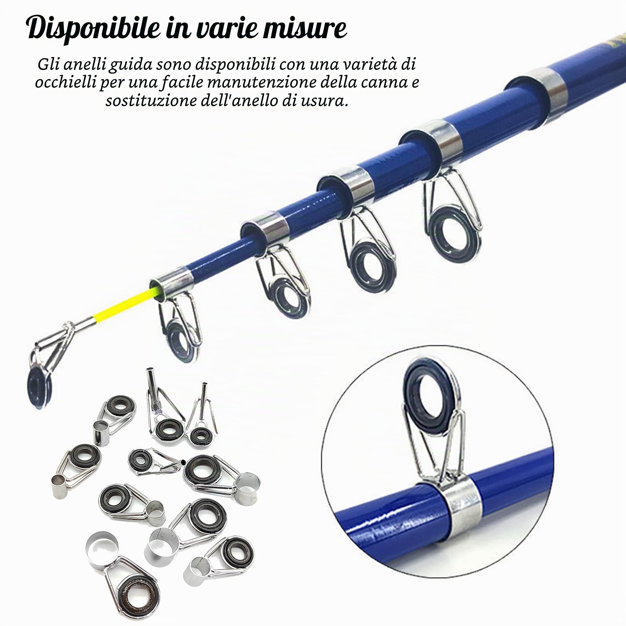 CHENNAN 10 anelli di guida per canne da pesca, in acciaio inox e ceramica, per riparazione, ricambio