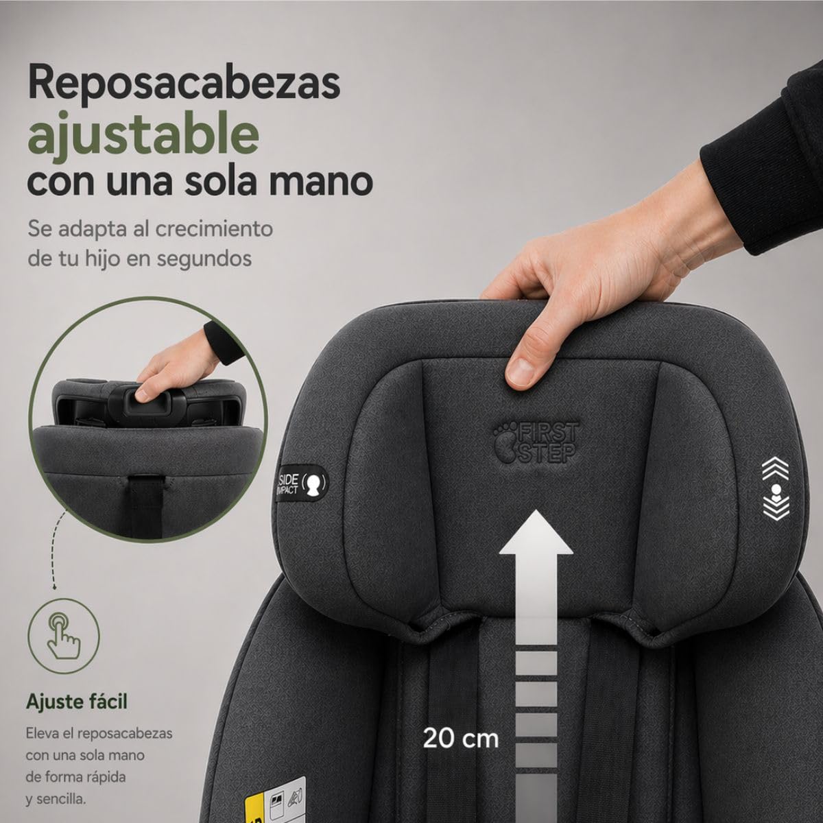 First Step Kronos 360° Silla Coche Bebé i-Size (40-150 cm), Silla Coche ISOFIX Giratoria, Grupo 0/1/2/3, Contramarcha hasta 4 Años, Reclinable 4 Posiciones, Arnés 5 Puntos, 0-12 Años, Negro