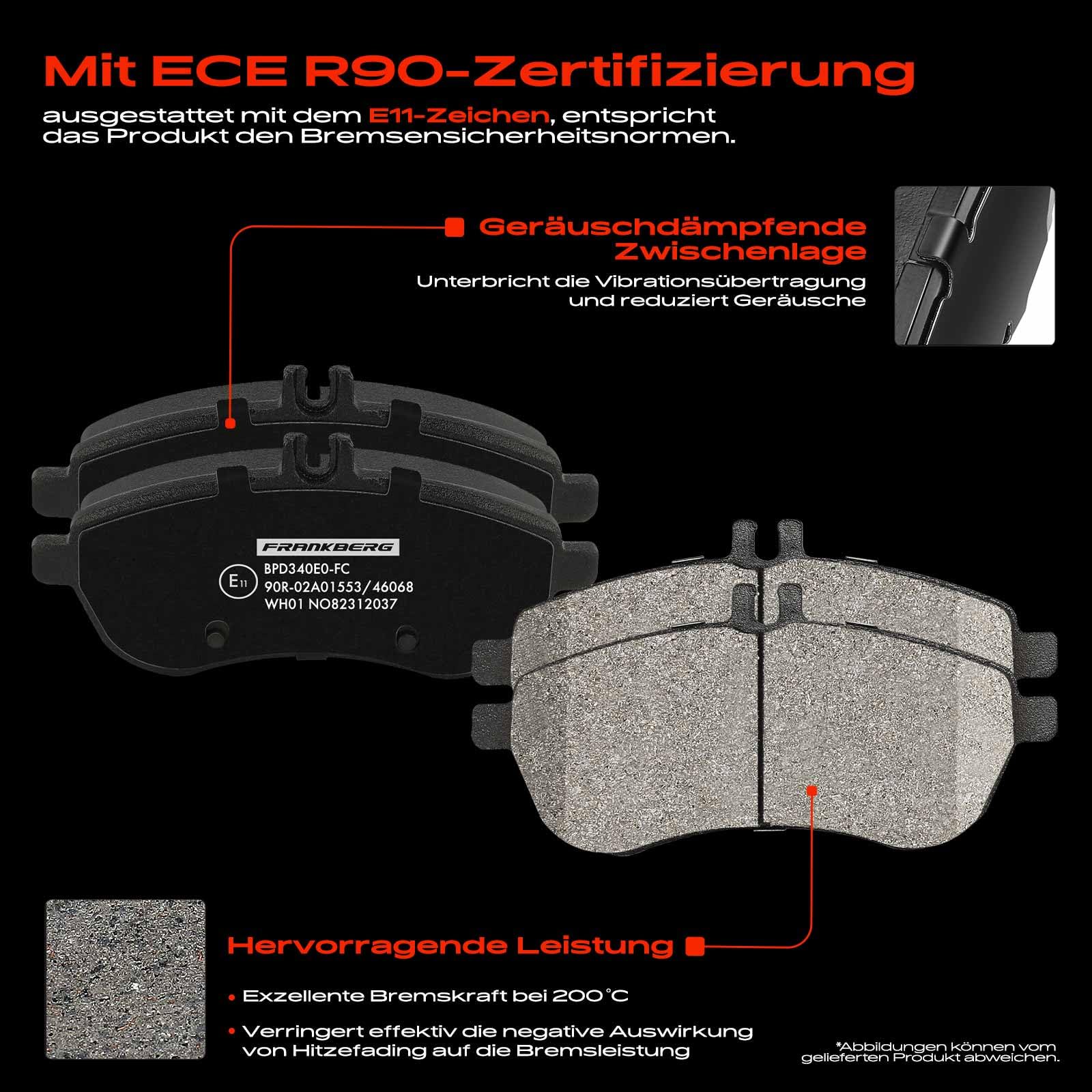 Frankberg Bremsensatz inkl. 2x Bremsscheiben + 4x Bremsbeläge Vorne Kompatibel mit C-Klasse T-Model S204 C 180 CDi C 180 C 180 CGI C 180 Kompressor Replace# 0054200820