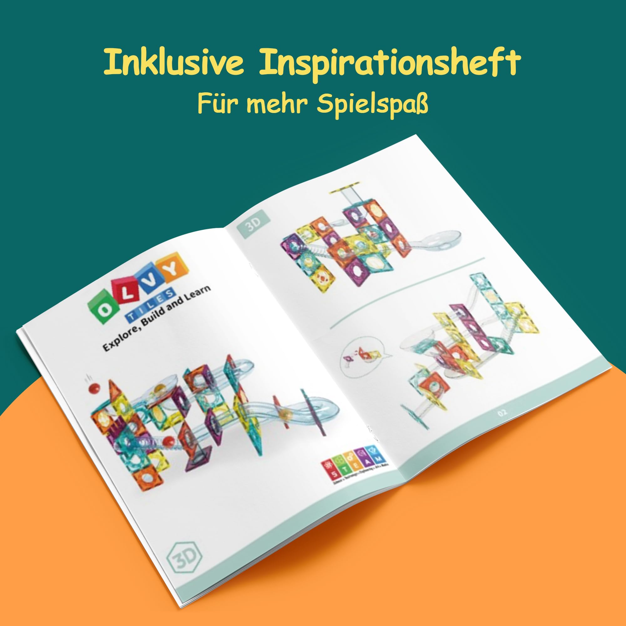 Olvy Magnetische Bausteine Montessori Spielzeug - 100 Magnetic Tiles Kinder - Murmelbahn Magnetisches Konstruktionsspielzeug Ab 3 Jahre - Smart Playground Magnetbausteine, Magnetset Kinder
