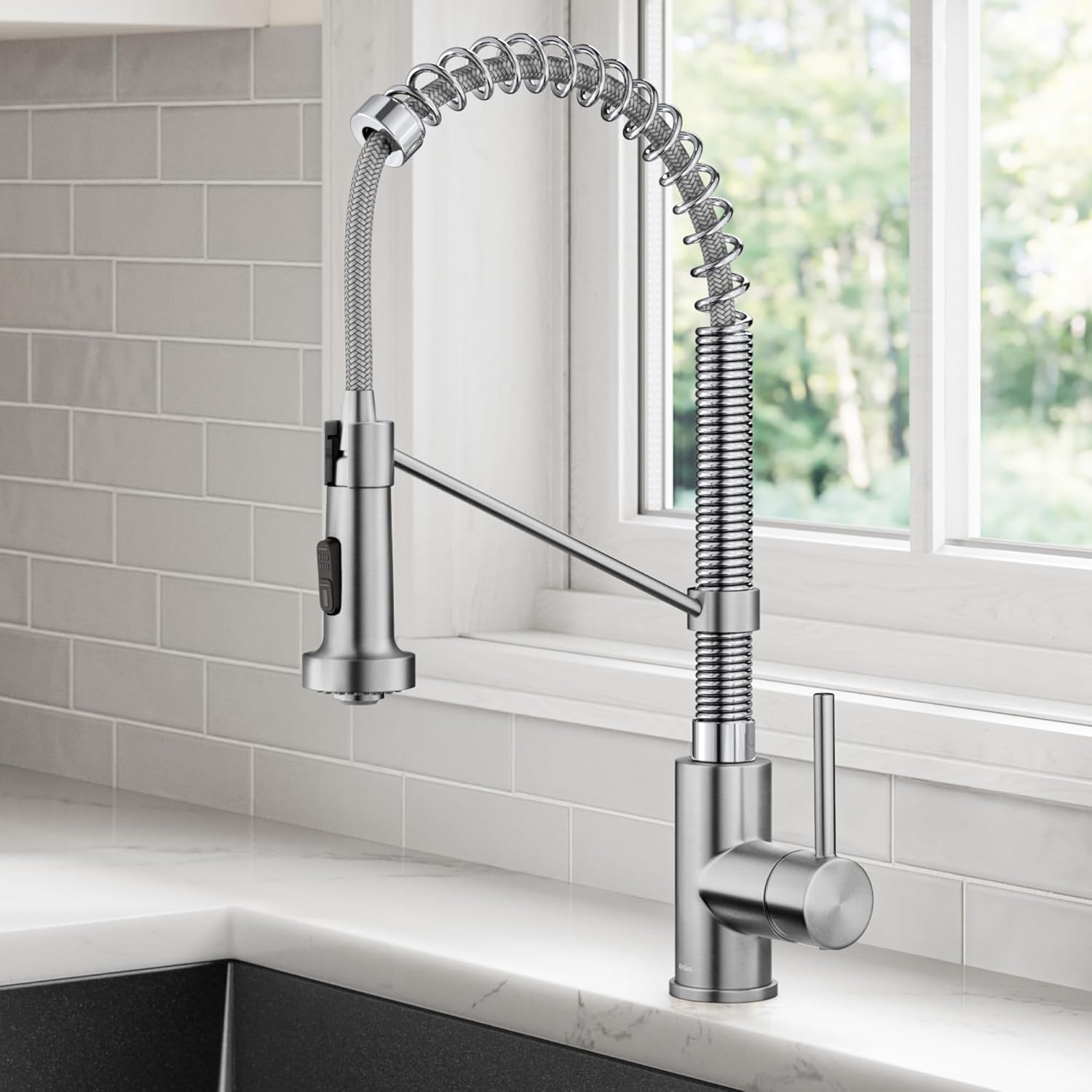 KRAUS Bolden 2-Function Single Handle Pull Down Kitchen Faucet, Commercial Style Stainless Steel/Chrome, KPF-1610SSCH