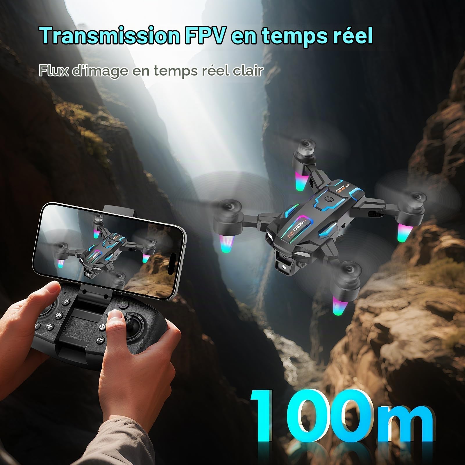 Drone avec Caméra 8K, 360°Flips, WiFi, Moteur Sans Balais, Mode Sans Tête, Décollage/Atterrissage une Touche, Vol Trajectoire, Jouet et Cadeau pour Garçons et Débutants, 2 Batteries (Noir)