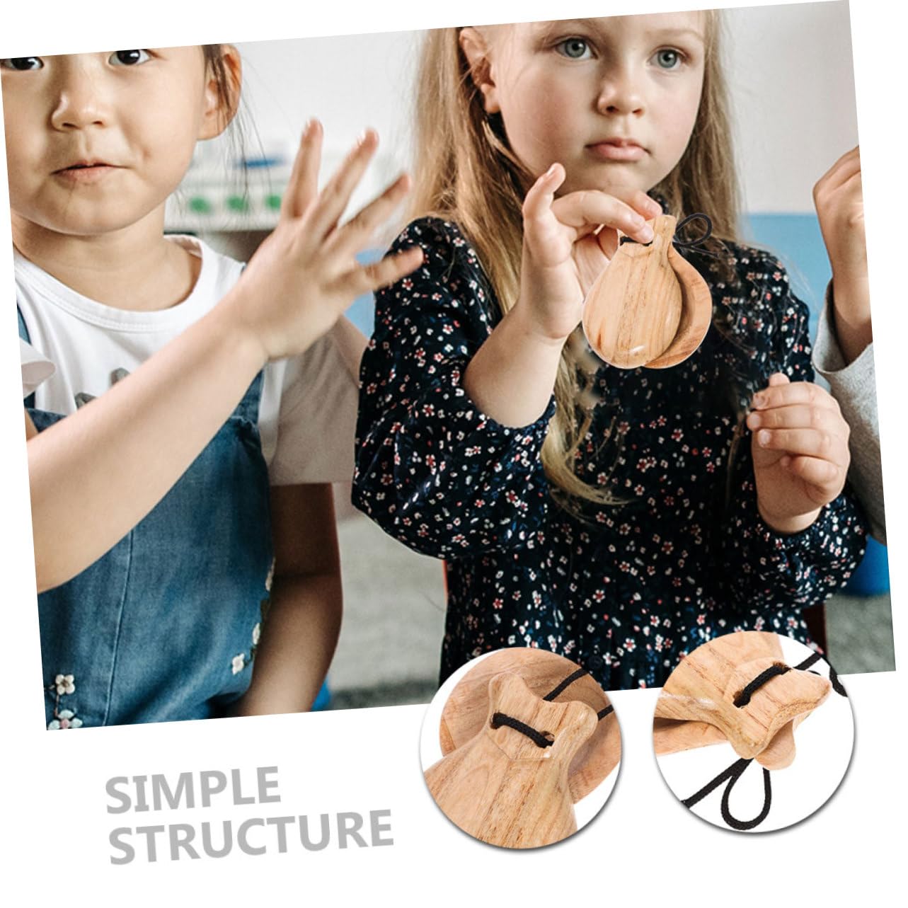 Castagnettes à Doigts en Bois, 4 Paires, pour Adultes