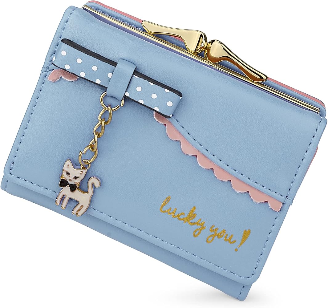 Uromee Girls Wallet With Cat Pendant Tassel - Small Card Holder, Vegan Leather, Purple, 4.72x3.54 Inch