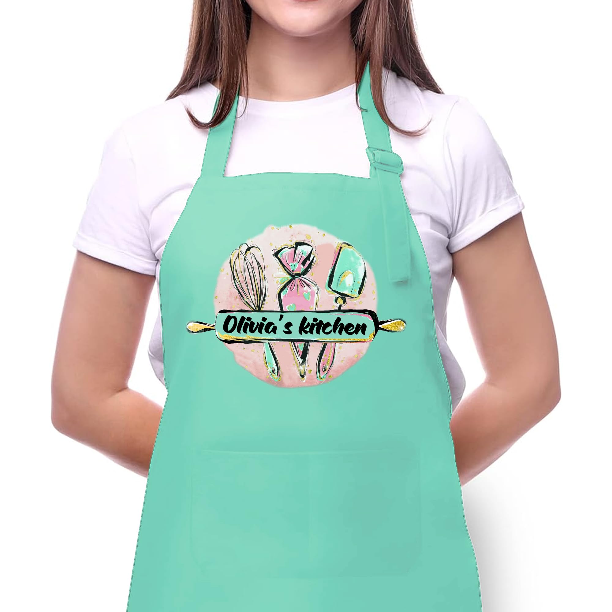 Custom Apron for Mom, Mother's Day Gift with Custom Name, Personalized Kitchen Gifts for Women, Wife, Adjustable Baking Kitchen Cooking Apron - Personalized Gifts from Husband