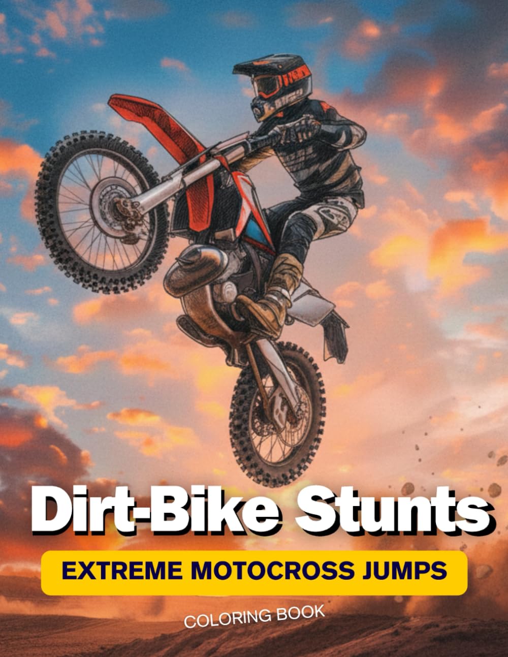 Dirt-Bike Stunts: Extreme Motocross Jumps Coloring Book: Single-sided pages with freestyle jumps and tricks to color for kids, teens, adults and racing fans.