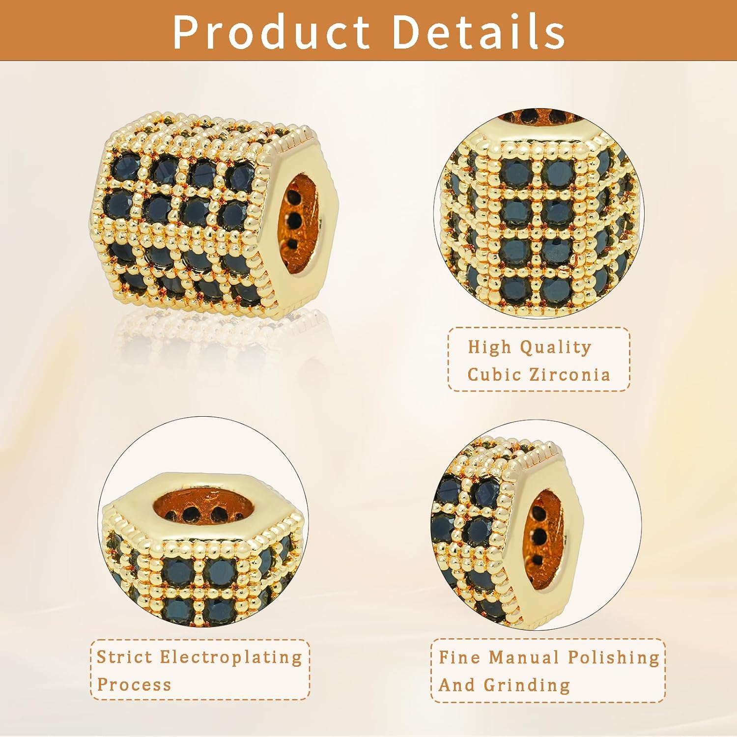 8 PCS Hexagon Charm Spacer Beads, Mixed Color Brass Pave Black Zircon Connector Charm Beads for Bracelet Necklace DIY Jewelry Making Crafts - Image 3