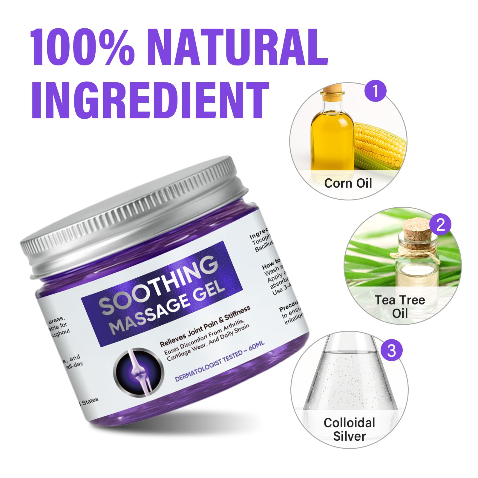Joint Purple Gel, Fast-Absorbing Soothing Relief Massage Gel with Natural Extracts, Support Muscle, Joint, Shoulder, Knee, Back, Lumbar & Muscle Stiffness, 60ml — Amazon image 6