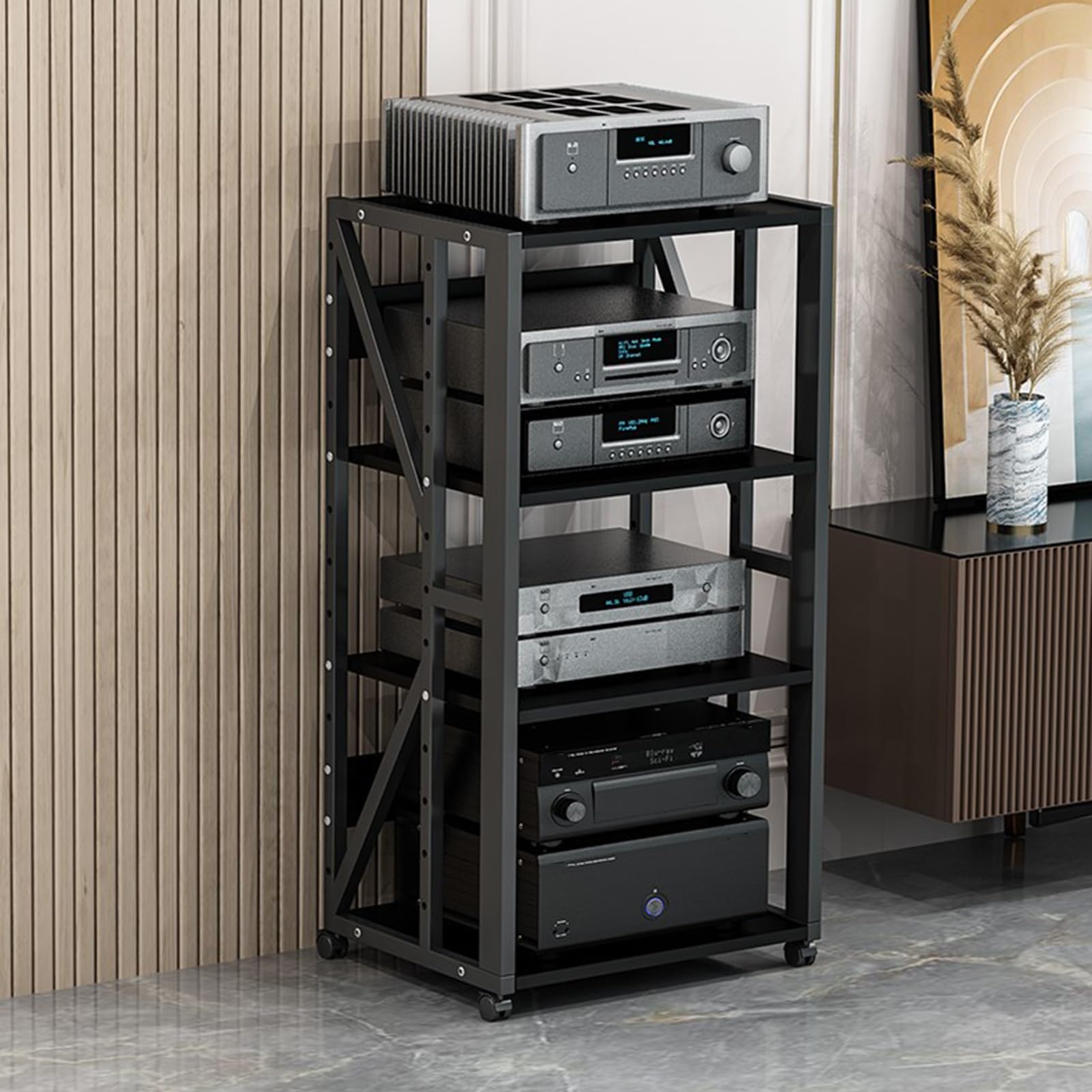 Audio Storage Furniture Media Storage Cabinet, 4 Tier Shelves Audio