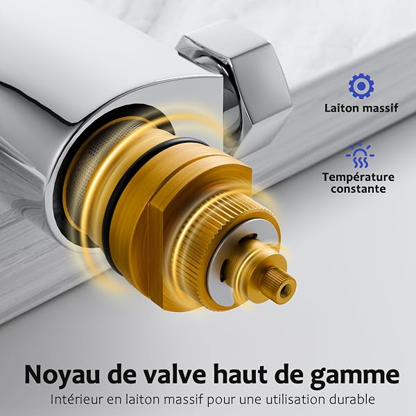 Mitigeur Baignoire Thermostatique,Mitigeur Bain Thermostatique,Robinet de baignoire avec arrêt de sécurité à 38°C,Chromé - 4